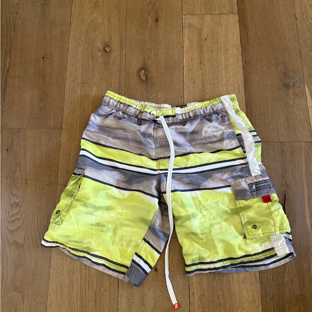 Vibrant Yellow and Gray Striped Shorts